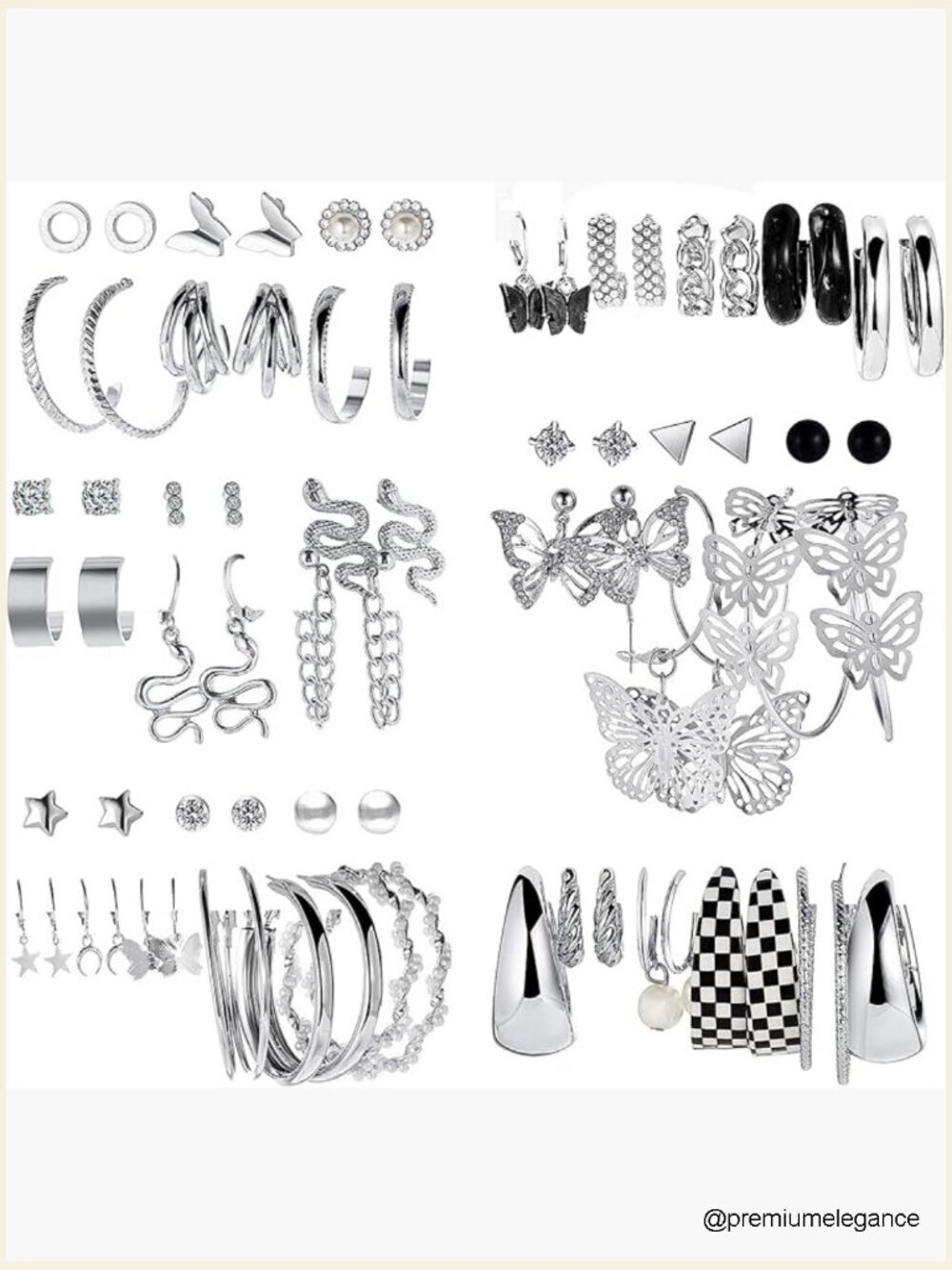 37 Pairs Silver Hoop Earrings Set for Women Multipack Drop Dangle Pearl Studs